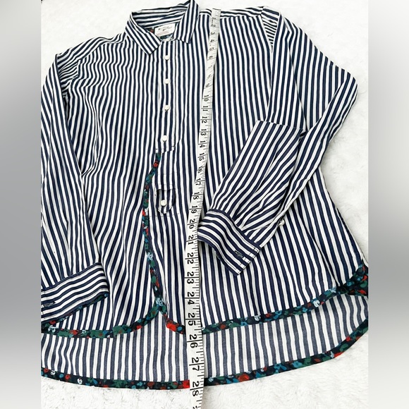 Anthropologie HOLDING HORSES Navy & White Stripe/Floral Button Down Top - Picture 10 of 11